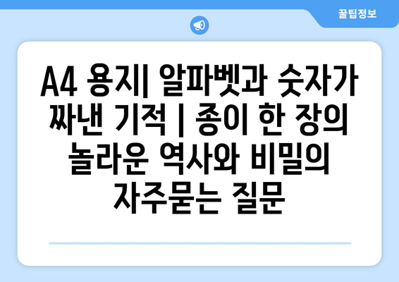 A4 용지| 알파벳과 숫자가 짜낸 기적 | 종이 한 장의 놀라운 역사와 비밀